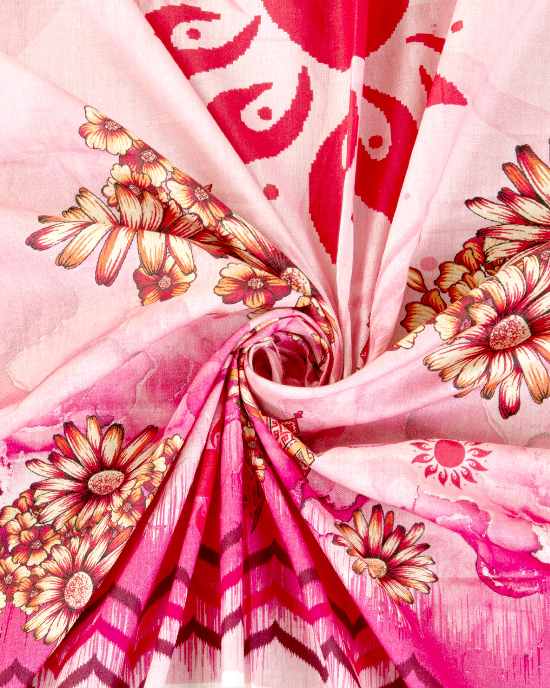 Pink Floral Printed Unstitched Lawn 3-Piece Suit