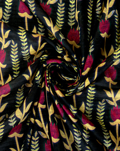 Black Floral Printed Unstitched 2-Piece Suit