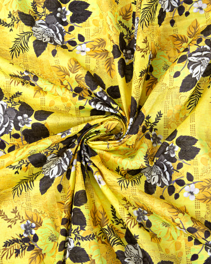 Yellow Floral Printed Unstitched 2-Piece Suit