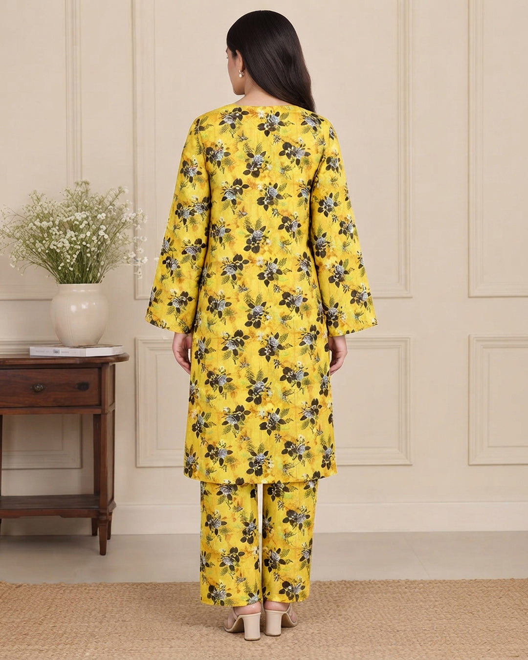 Yellow Floral Printed Unstitched 2-Piece Suit