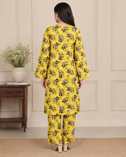 Yellow Floral Printed Unstitched 2-Piece Suit