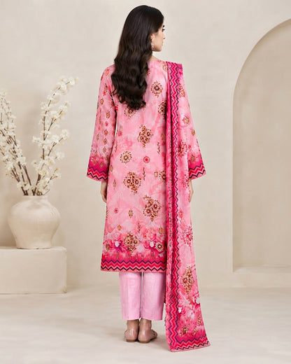 Pink Floral Printed Unstitched Lawn 3-Piece Suit