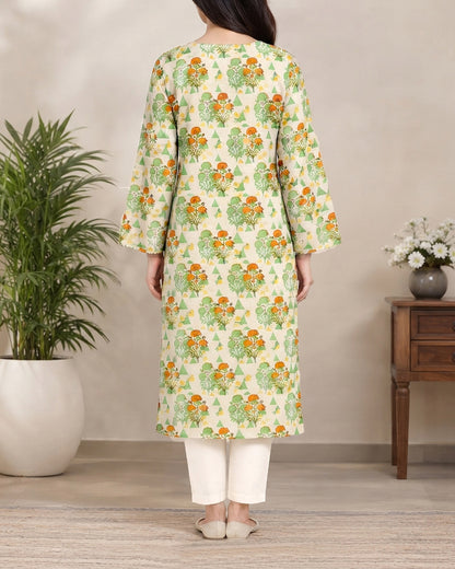 Off-White Printed 1-Piece Khaddar Kurti for Women