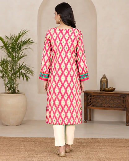 Pink Geometric Printed 1-Piece Khaddar Kurti for Women