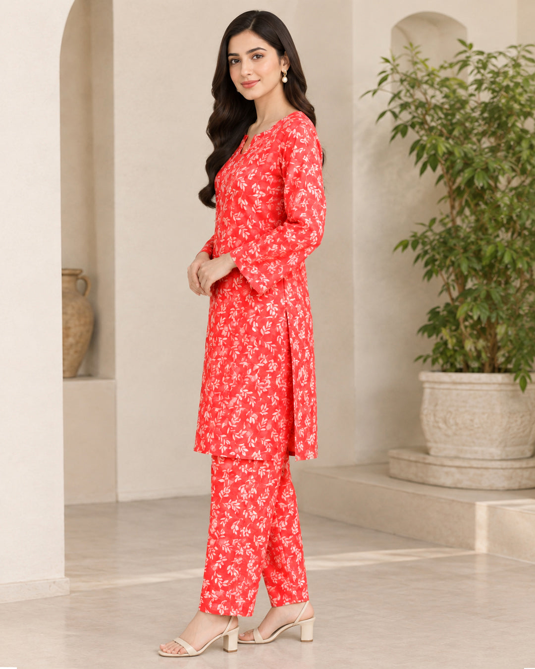 Pink Floral Printed Unstitched 2-Piece Suit