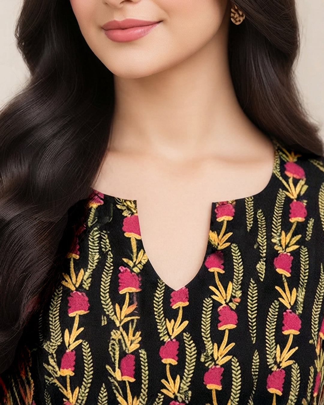 Black Floral Printed Unstitched 2-Piece Suit