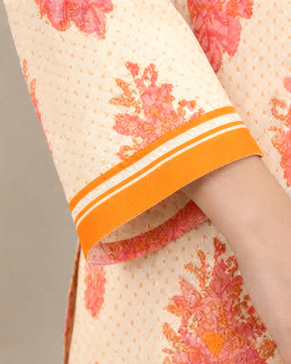 Peach Printed 1-Piece Khaddar Kurti for Women