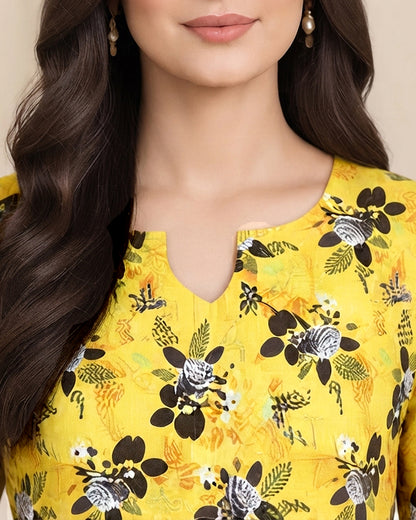 Yellow Floral Printed Unstitched 2-Piece Suit