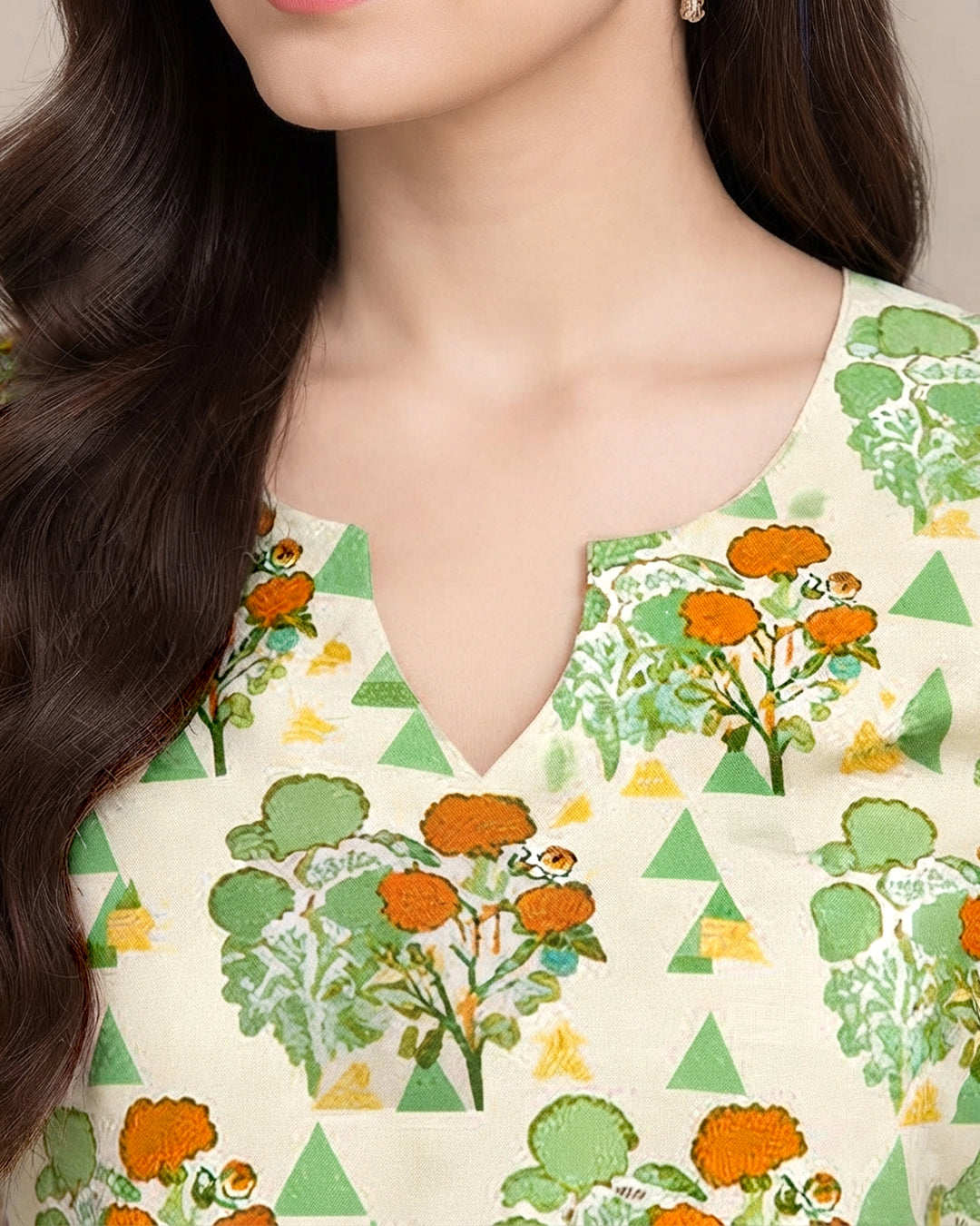 Off-White Printed 1-Piece Khaddar Kurti for Women