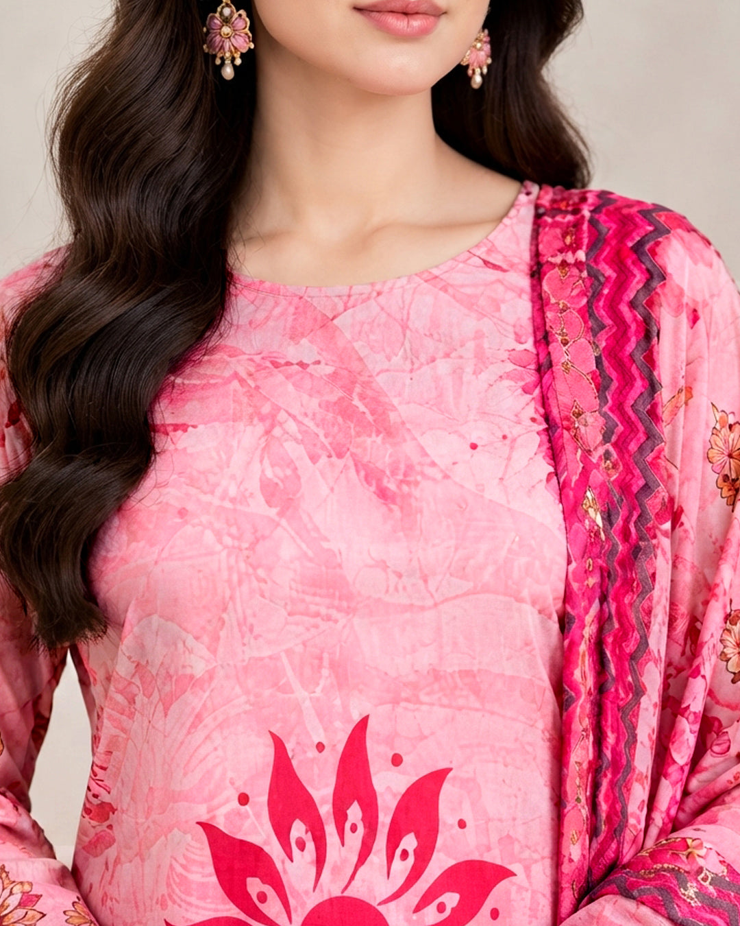 Pink Floral Printed Unstitched Lawn 3-Piece Suit