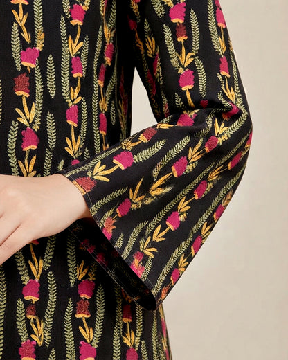 Black Floral Printed Unstitched 2-Piece Suit