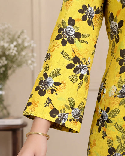 Yellow Floral Printed Unstitched 2-Piece Suit