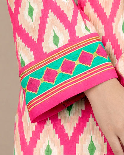 Pink Geometric Printed 1-Piece Khaddar Kurti for Women