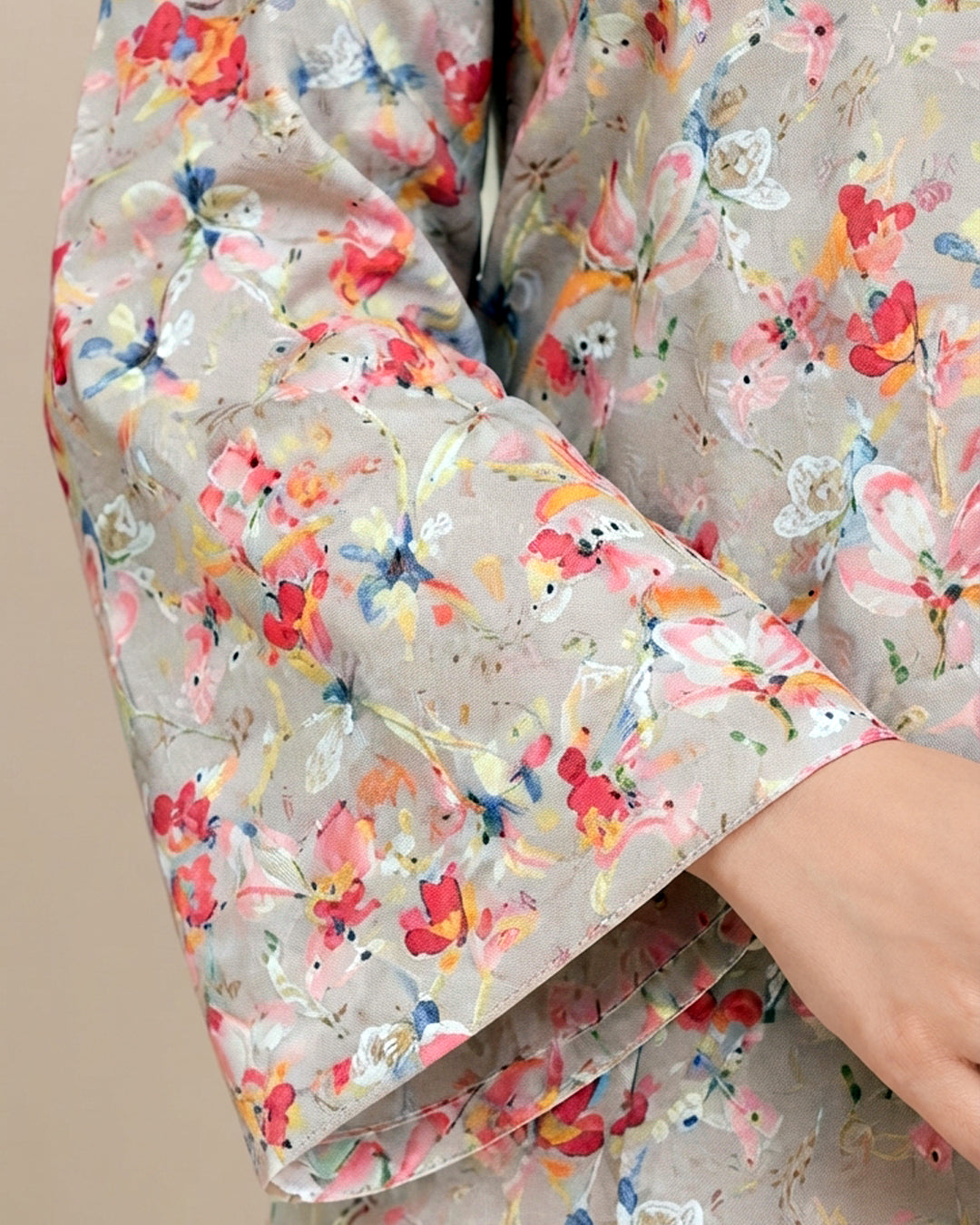 Grey Floral Printed Unstitched 2-Piece Suit