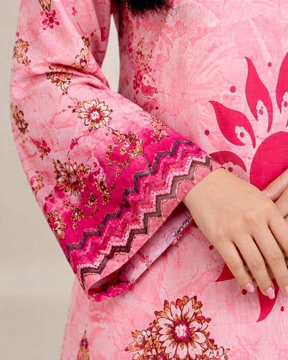 Pink Floral Printed Unstitched Lawn 3-Piece Suit
