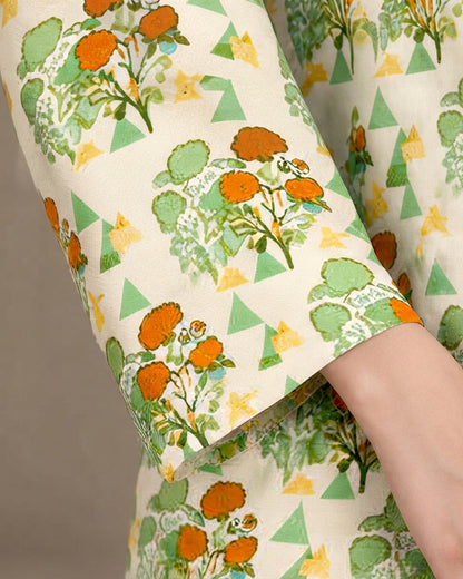 Off-White Printed 1-Piece Khaddar Kurti for Women