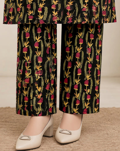 Black Floral Printed Unstitched 2-Piece Suit