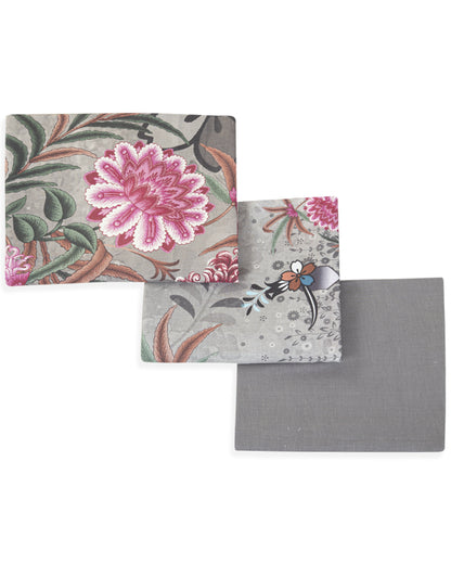 Grey Floral Printed Unstitched Lawn 3-Piece Suit