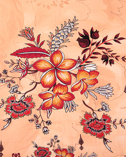 Peach Floral Printed Unstitched Lawn 3-Piece Suit