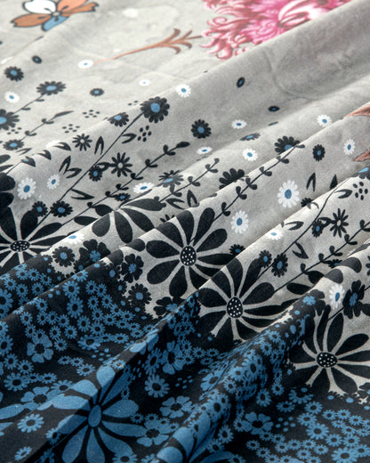 Grey Floral Printed Unstitched Lawn 3-Piece Suit