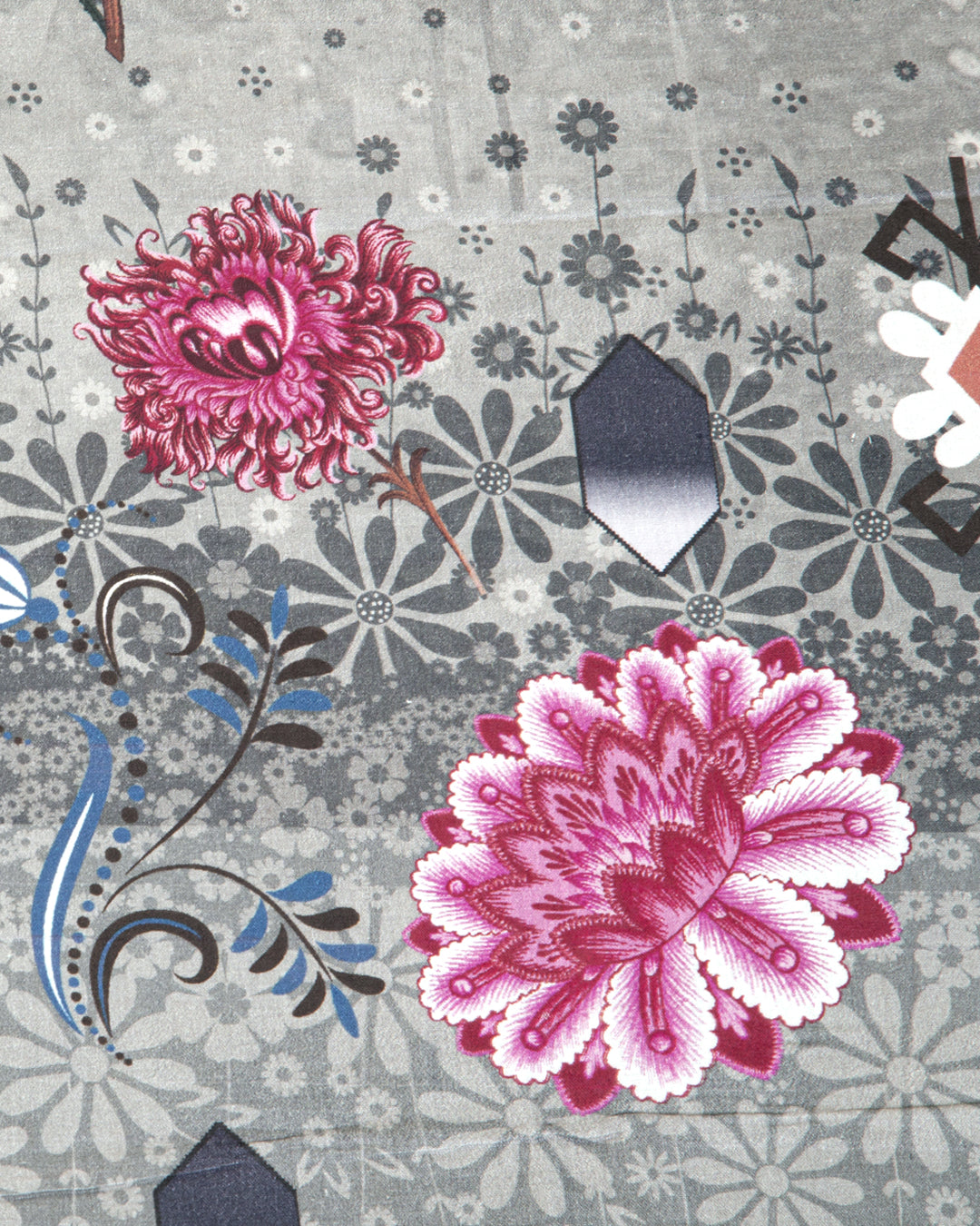 Grey Floral Printed Unstitched Lawn 3-Piece Suit