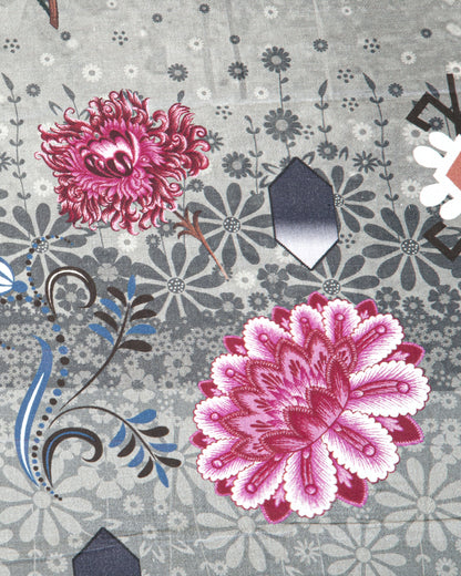 Grey Floral Printed Unstitched Lawn 3-Piece Suit